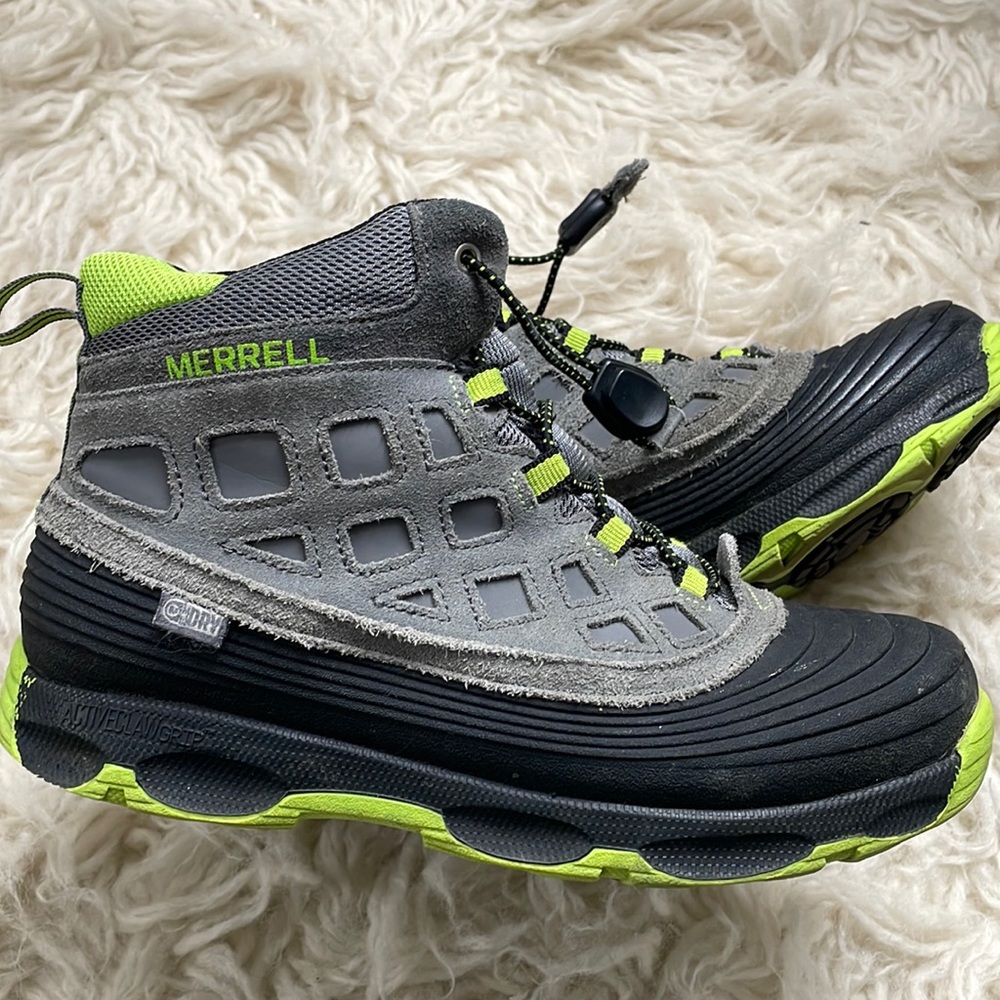 Merrell Kids Gray and Neon Green Waterproof Hiking Boots